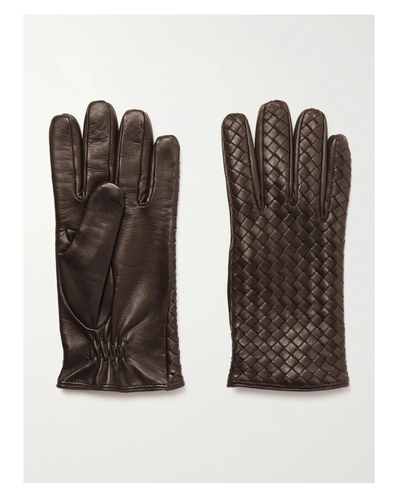 Bottega Veneta Intrecciato Leather Gloves - Brown Brown