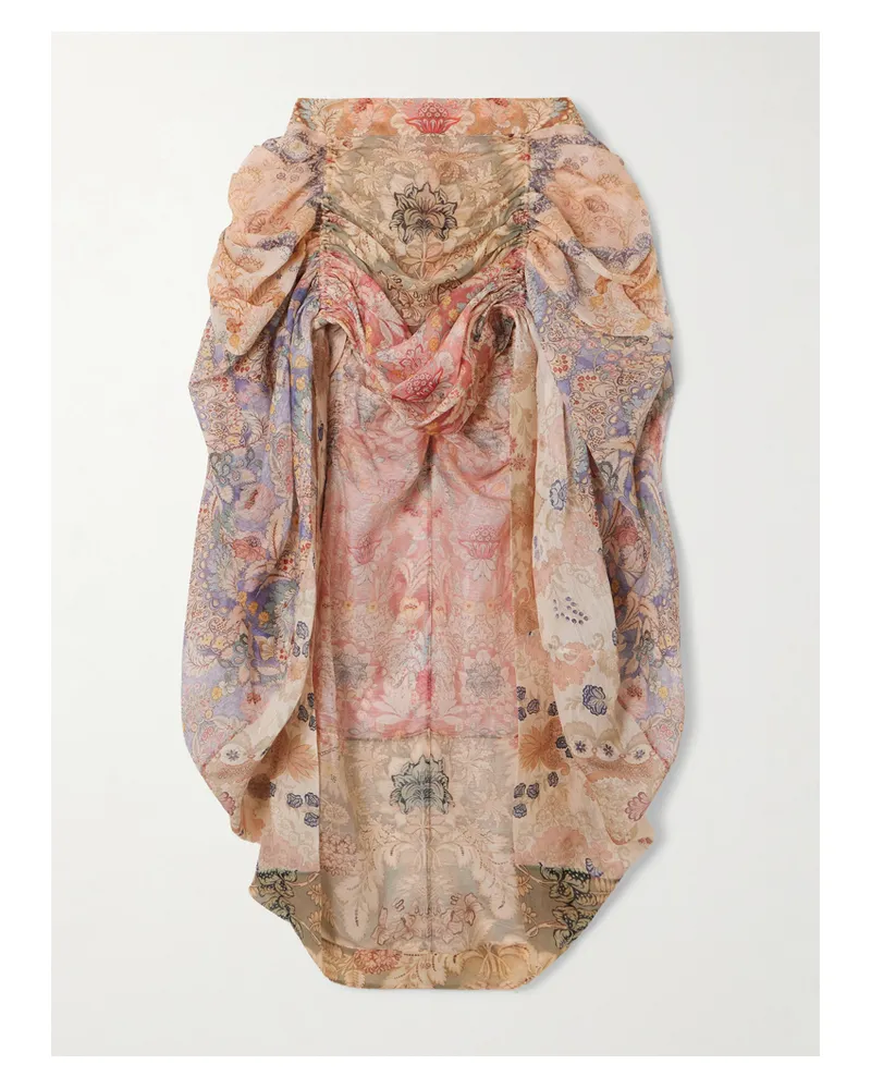 Zimmermann Rebellion Asymmetric Draped Printed Linen And Silk-blend Midi Skirt - Multi Multi