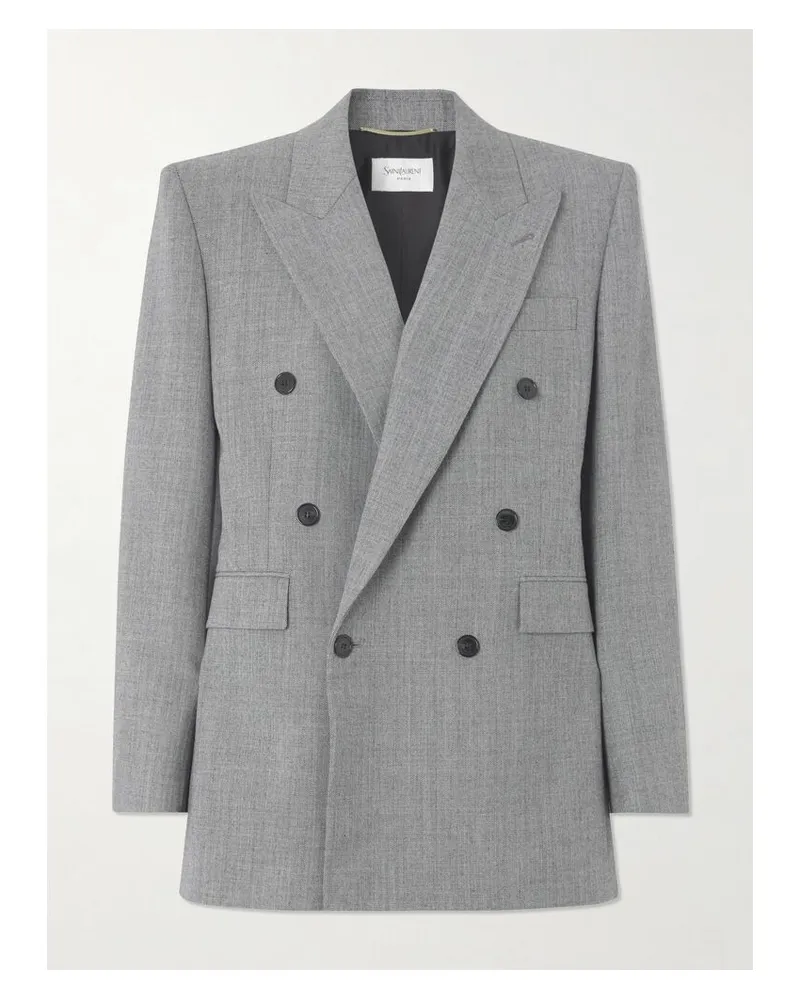 Saint Laurent Doppelreihiger Blazer Aus Woll-twill - Grau Grau