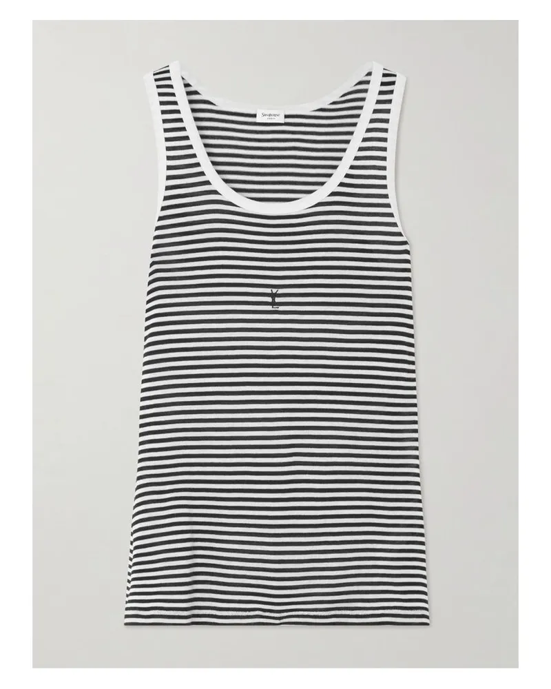 Saint Laurent Tanktop Aus Gestreifter Baumwolle Mit Stickerei - Grau Grau