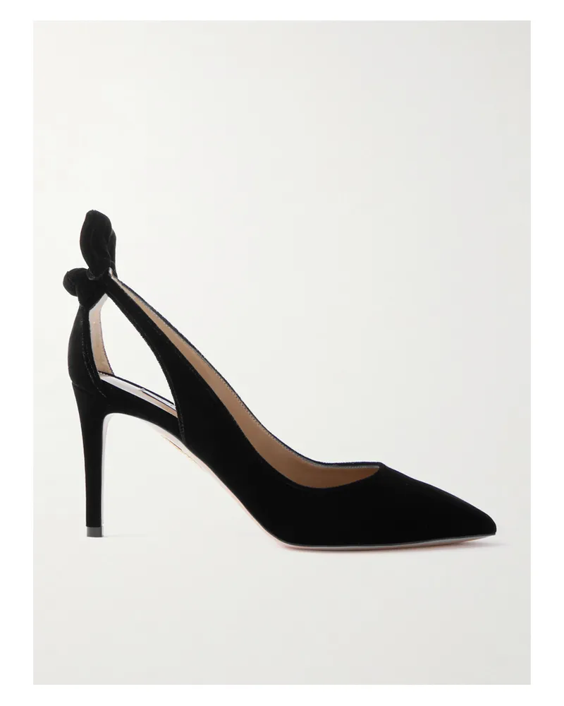 Aquazzura Bow Tie 85 Velvet Pumps - Black Black