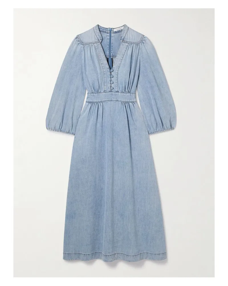 Zimmermann Lucky Midi-jeanskleid Mit Raffungen - Blau Blau