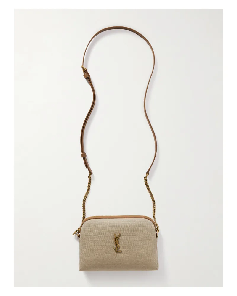 Saint Laurent Gaby Mini Leather-trimmed Embellished Canvas Shoulder Bag - Neutrals Neutrals