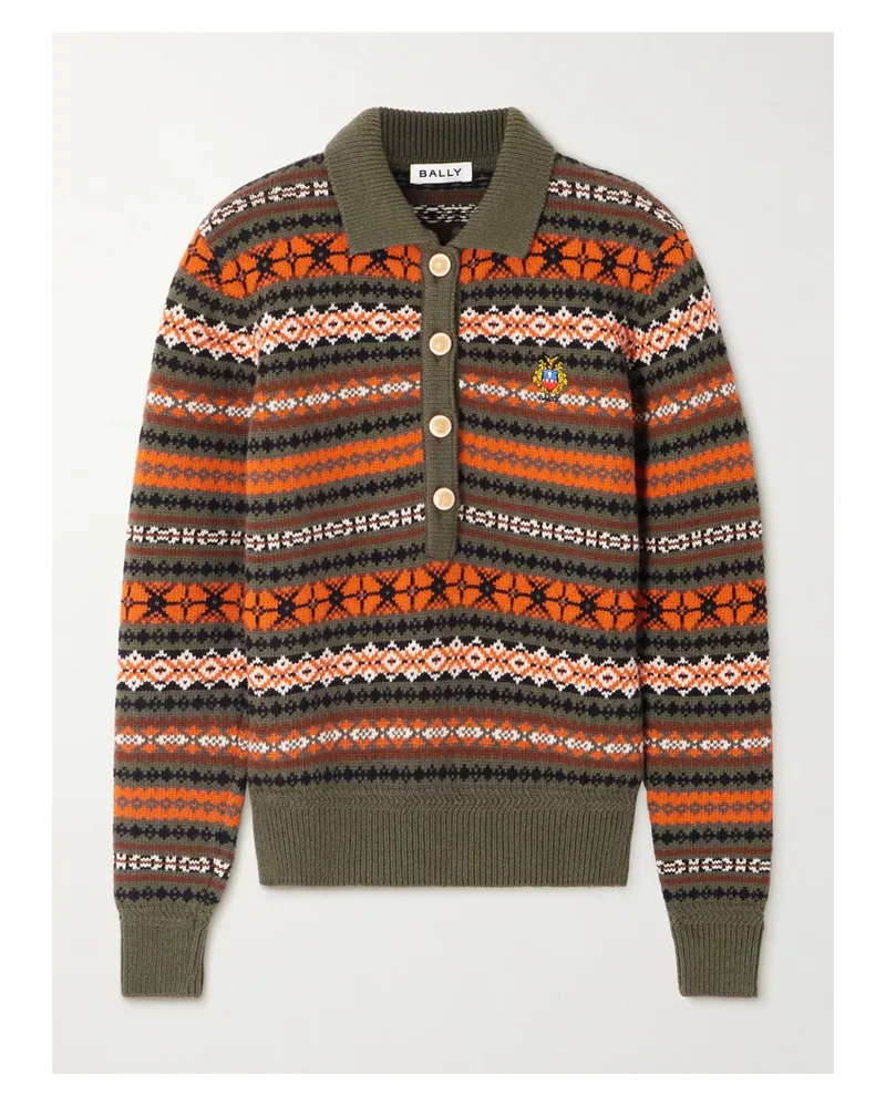 Bally Pullover Aus Wolle In Jacquard-strick Mit Polokragen - Orange Orange