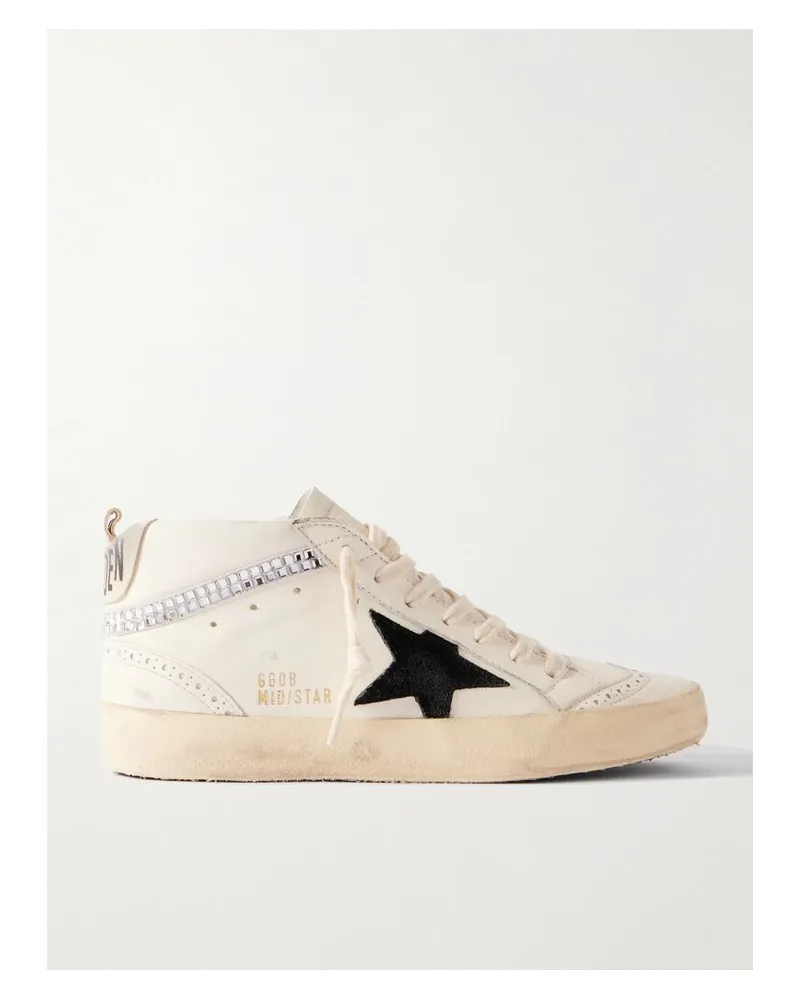 Golden Goose Mid Star Sneakers Aus Leder Mit Velourslederbesätzen In Distressed-optik - Weiß Weiß