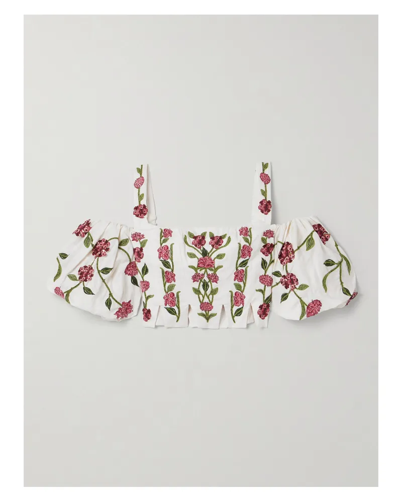 AGUA BENDITA Época Cropped Cold-shoulder Appliquéd Embroidered Linen Top - Multi Multi