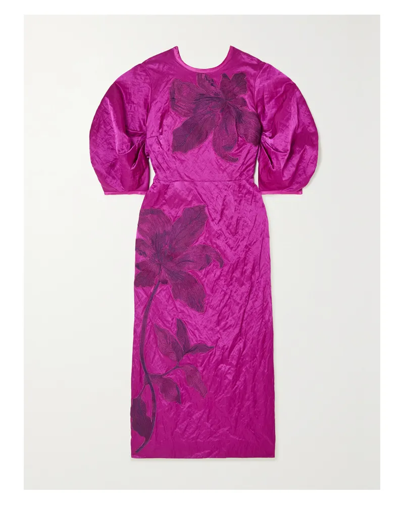 Erdem Sandrine Midikleid Aus Strukturiertem Satin Mit Stickereien Zum Binden - Lila Lila