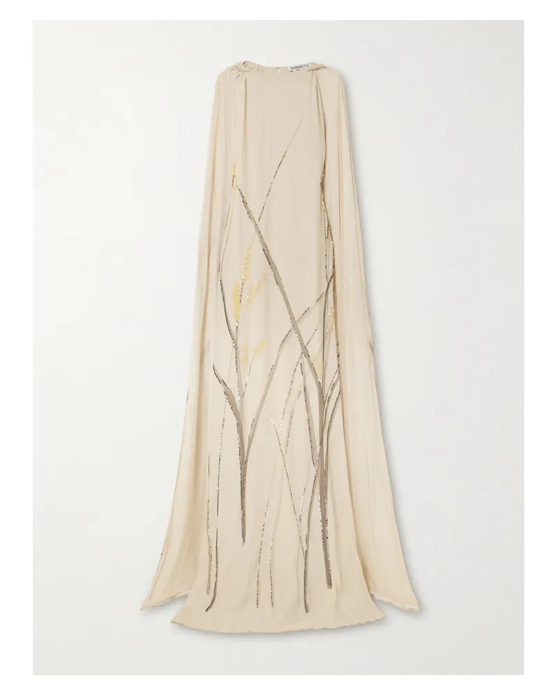 BERNADETTE Minnie Robe Aus Bedrucktem Crêpe De Chine Mit Pailletten Und Cape-effekt - Neutral Neutral