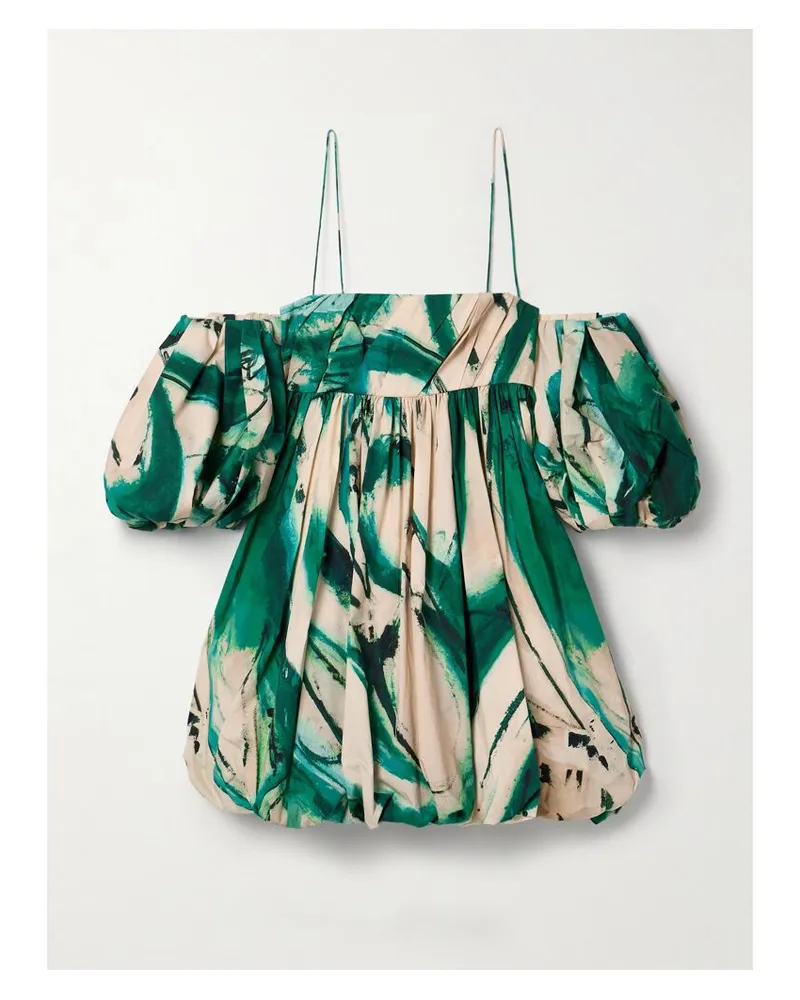 Ulla Johnson Lee Krasner Hartigan Schulterfreies Minikleid Aus Bedruckter Baumwollpopeline Mit Falten - Grün Grün