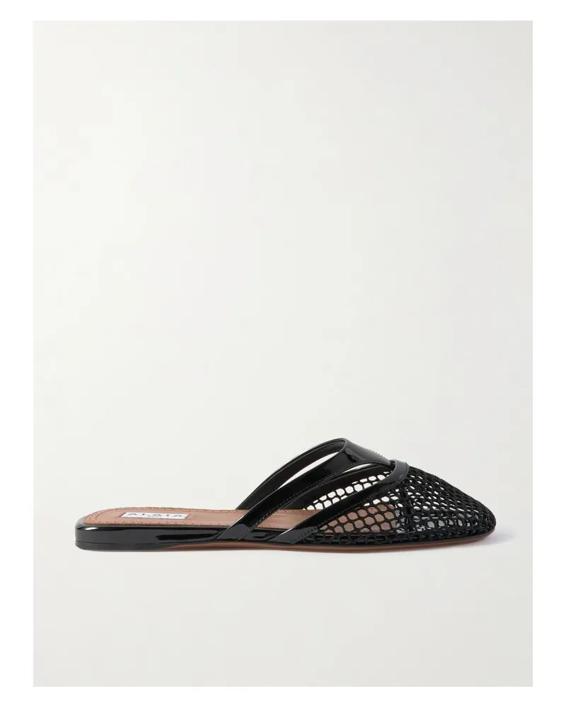Alaïa 100 Slippers Aus Netzmaterial Mit Lacklederbesätzen - Schwarz Schwarz