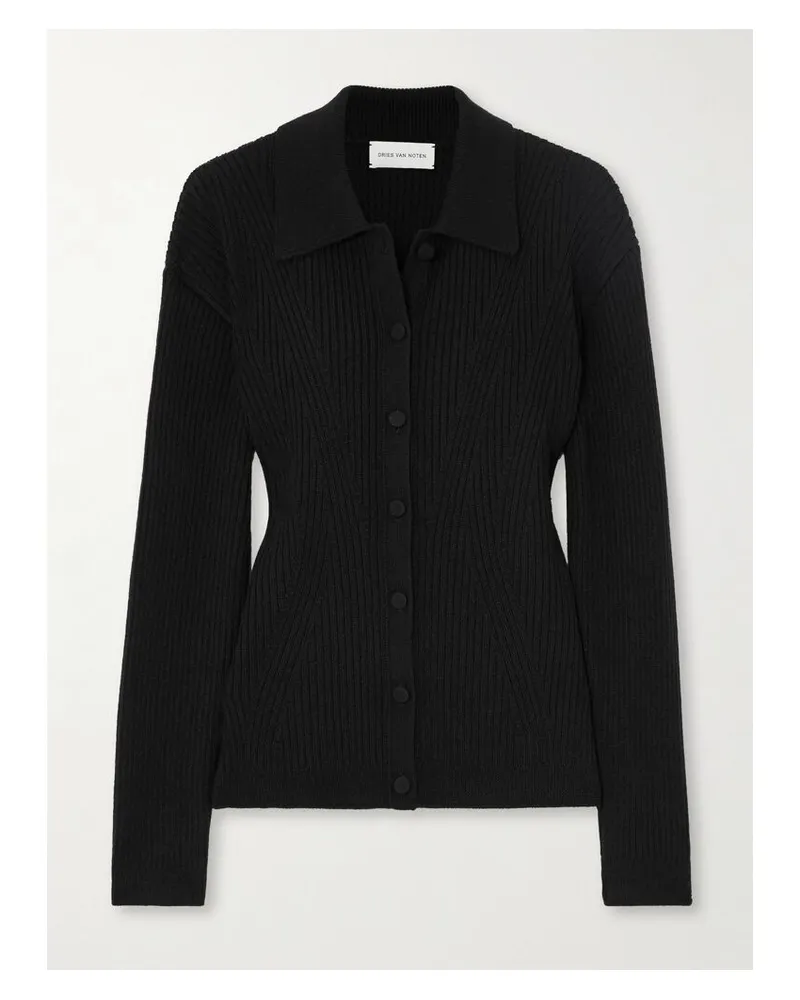 Dries van Noten Cardigan Aus Einer Wollmischung In Rippstrick - Schwarz Schwarz