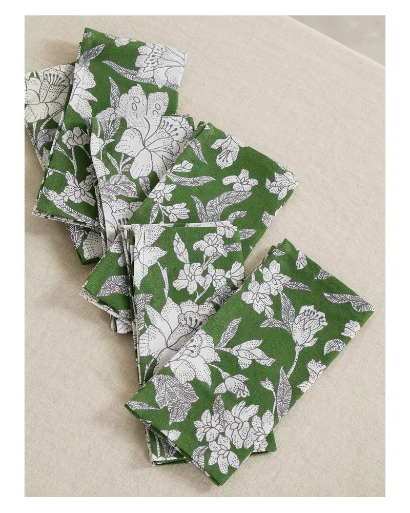 La DoubleJ Set Aus Sechs Servietten Aus Leinen Mit Blumenprint - Grün Grün