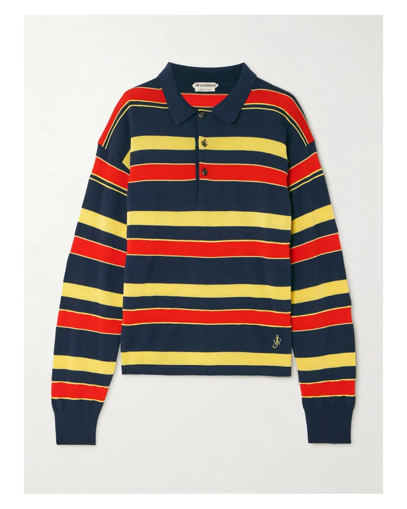 J.W.Anderson Pullover Aus Einer Gestreiften Baumwoll-wollmischung Mit Stickerei Und Polokragen - Mehrfarbig Mehrfarbig
