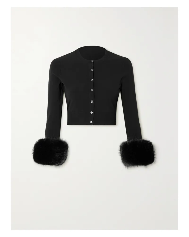 Alexander Wang Verkürzter Cardigan Aus Stretch-strick Mit Besätzen Aus Faux Fur - Schwarz Schwarz