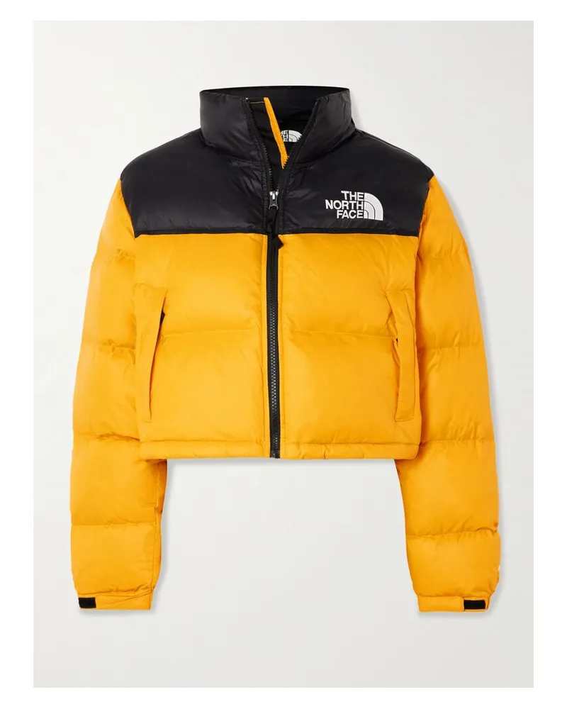 The North Face Nuptse Verkürzte, Zweifarbige Daunenjacke Aus Gestepptem Shell - Orange Orange