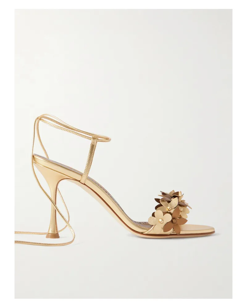 Manolo Blahnik Anista 90 Sandalen Aus Metallic-leder Mit Applikationen - Gold Gold