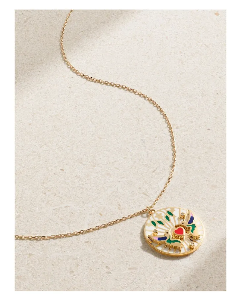 L’Atelier Nawbar The Love Birds Small Kette Aus 18 Karat Gold Mit Emaille Und Diamanten - Mehrfarbig Mehrfarbig