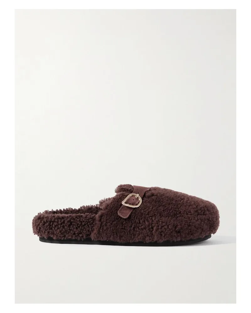 Ancient Greek Sandals Vasilitsa Slippers Aus Shearling Mit Velourslederbesatz Und Schnalle - Braun Braun