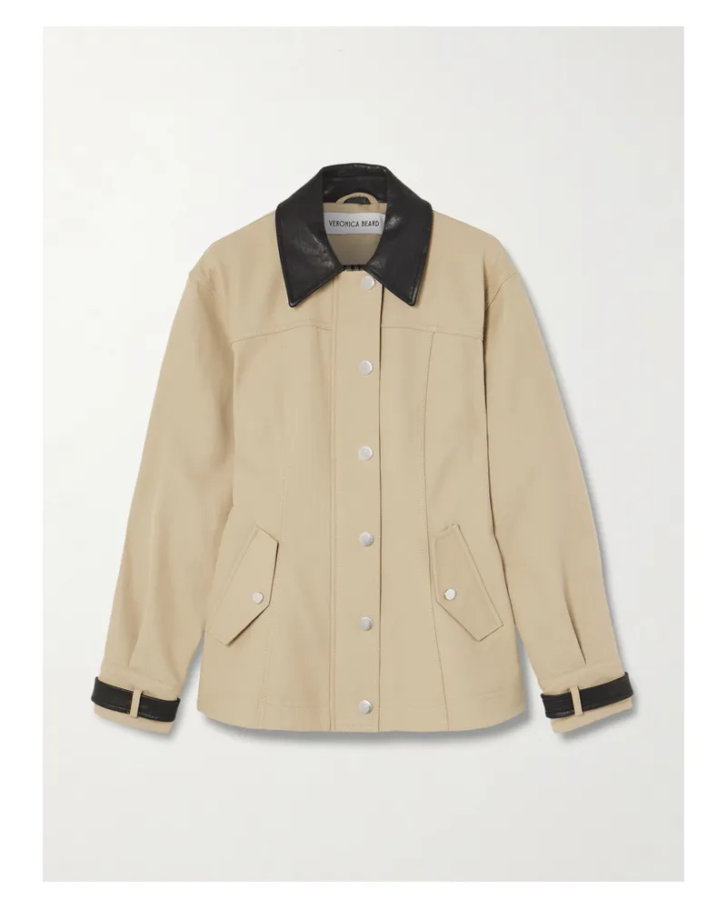 Veronica Beard Talla Leather-trimmed Cotton Jacket - Neutrals Neutrals