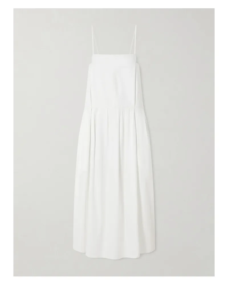 KHAITE Adira Pleated Cotton-poplin Midi Dress - White White