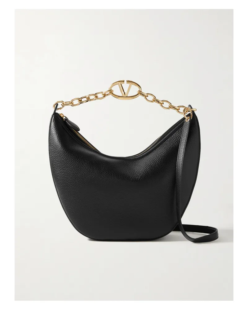 Valentino Garavani Vlogo Moon Mittelgroße Schultertasche Aus Strukturiertem Leder - Schwarz Schwarz