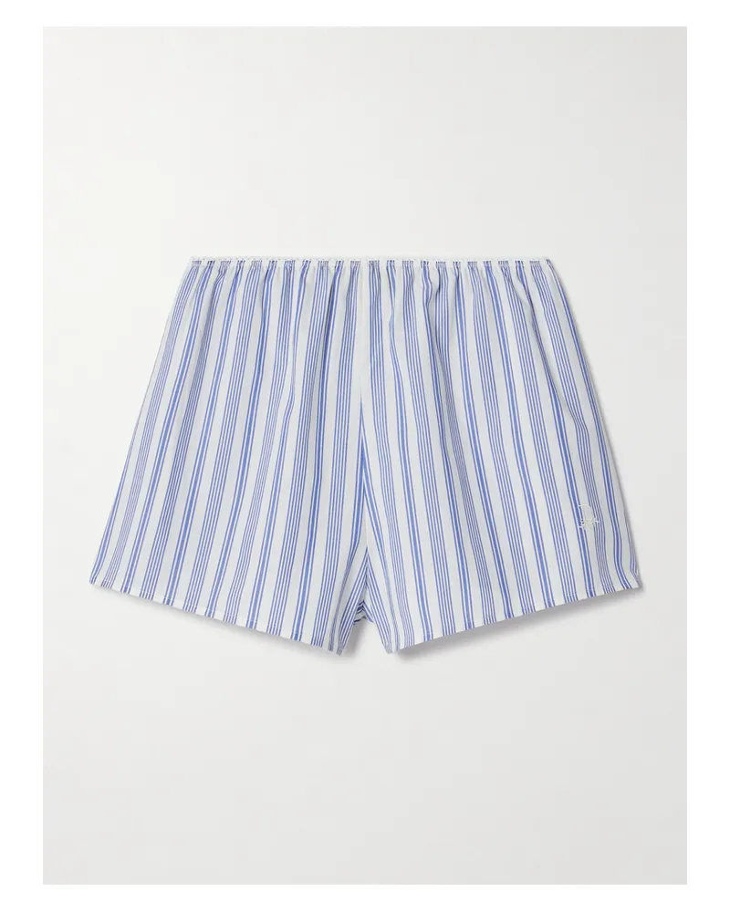 DÔEN Thelma Shorts Aus Einer Gestreiften Baumwoll-seidenmischung Mit Stickerei - Blau Blau