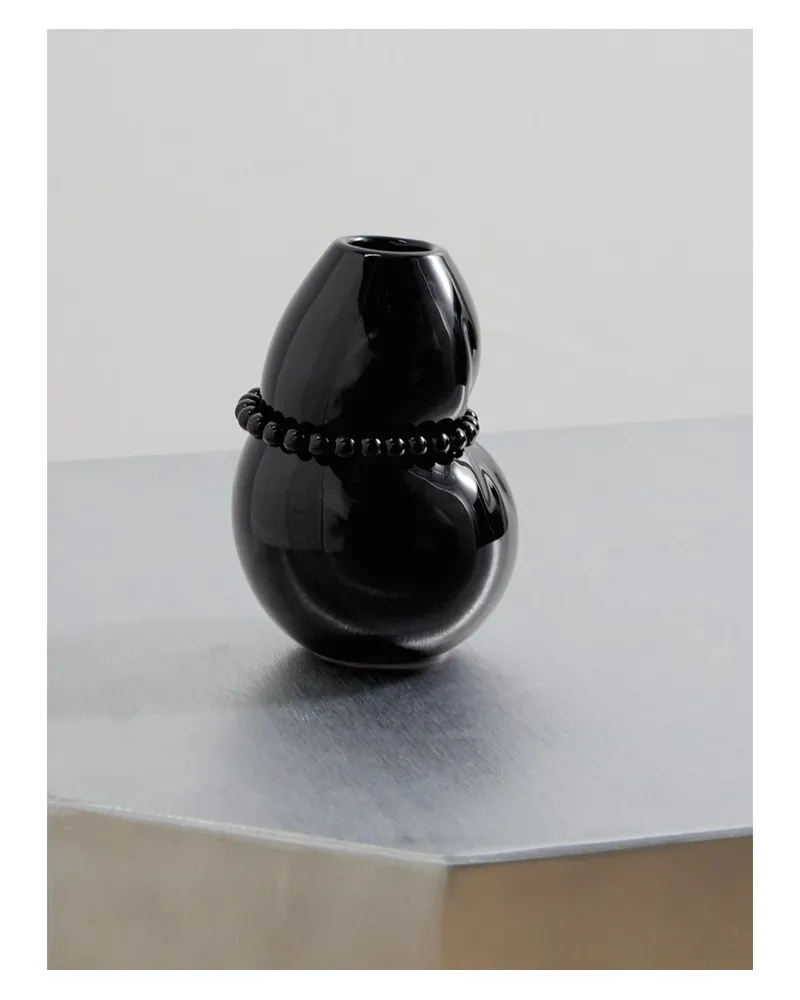 Completedworks Squeezed Faux Pearl-embellished Glazed Ceramic Vase - Black Black