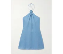 Lumière Neckholder-minikleid Aus Stretch-strick In Metallic-optik Mit Applikation - Blau