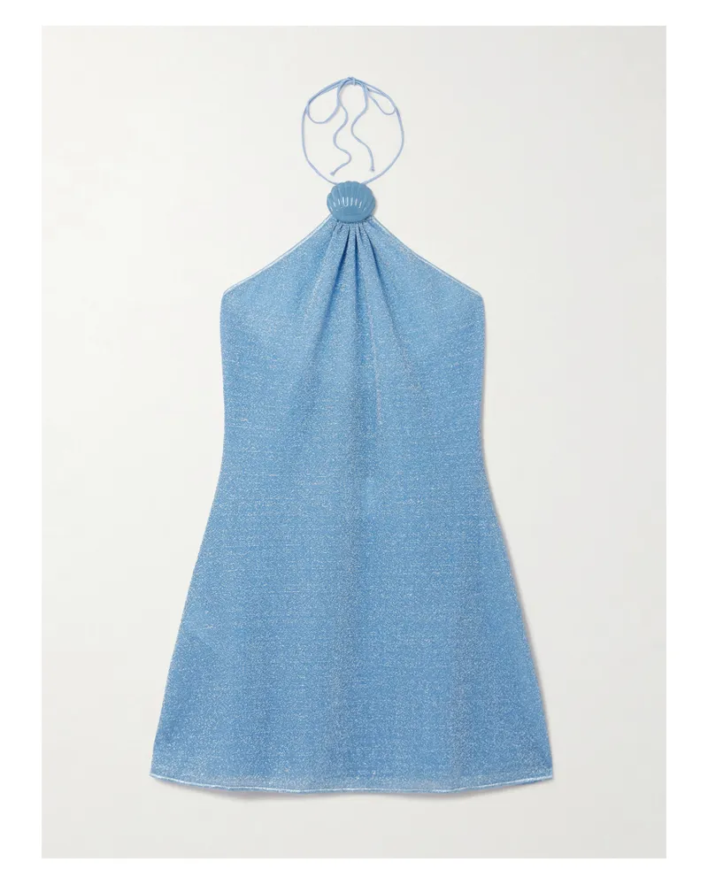 Oséree Lumière Neckholder-minikleid Aus Stretch-strick In Metallic-optik Mit Applikation - Blau Blau