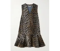 Minikleid Aus Beflocktem, Recyceltem Denim Mit Leopardenprint - Animal-Print