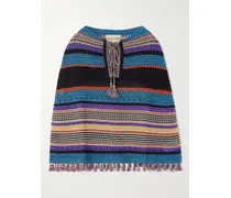 Gestreifter Poncho Aus Strick In Metallic-optik - Blau