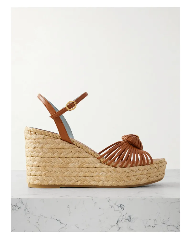 Valentino Garavani Leather-trimmed Wedge Espadrilles - Brown Brown