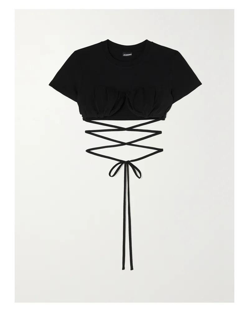 Jacquemus Baci Verkürztes T-shirt Aus Biobaumwoll-jersey Mit Raffungen - Schwarz Schwarz