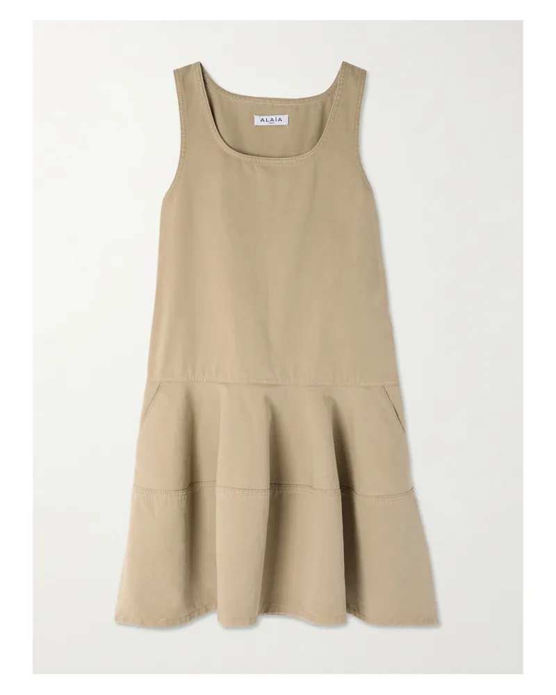 Alaïa Tiered Denim Mini Dress - Neutrals Neutrals