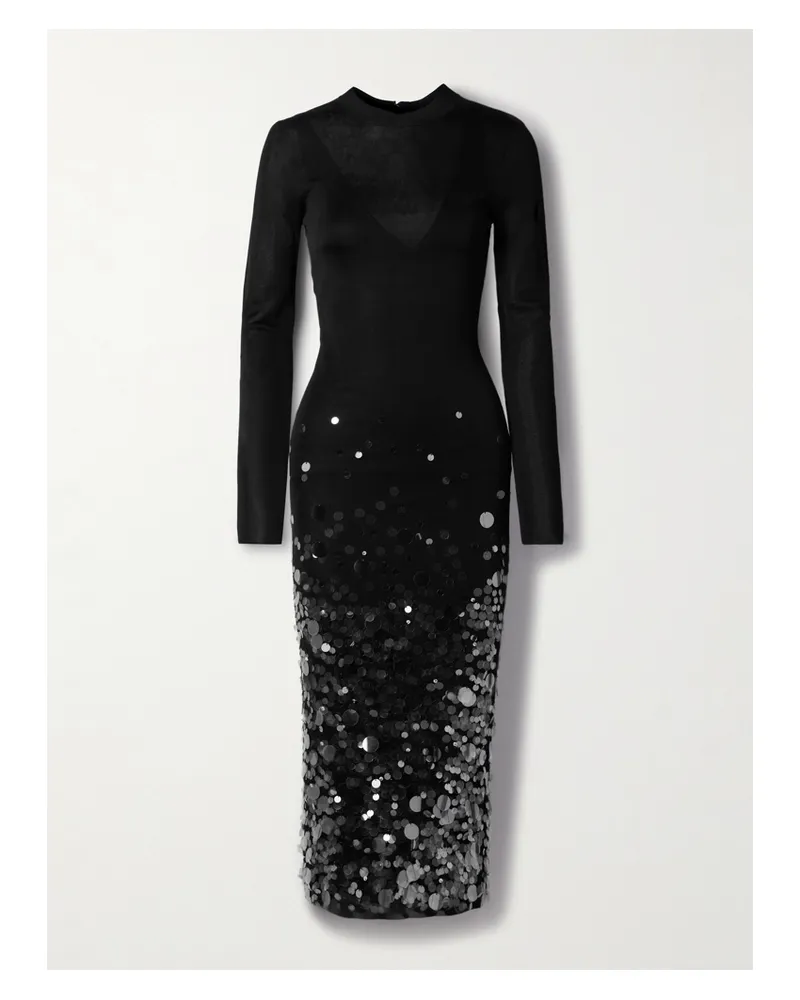 Carolina Herrera New York Midikleid Aus Strick Mit Pailletten - Schwarz Schwarz