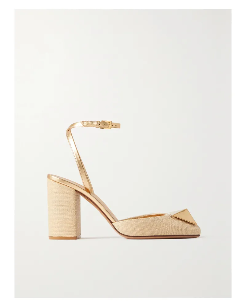Valentino Garavani One Stud 90 Pumps Aus Raffiabast Und Metallic-leder - Neutral Neutral