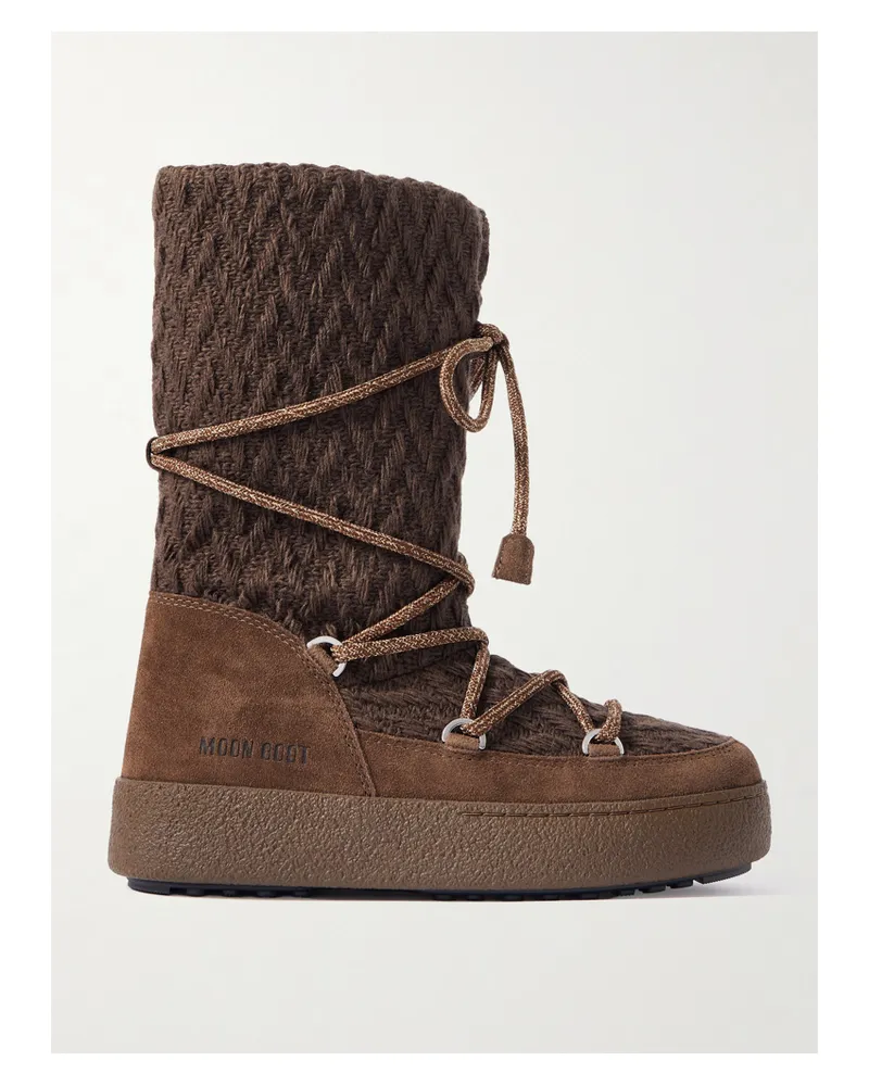 Moon Boot Guest In Residence Ltrack Suede-trimmed Knitted Snow Boots - Brown Brown