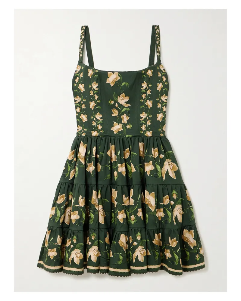 AGUA BENDITA Granadilla Minikleid Aus Einer Baumwollmischung Mit Blumenprint Und Teilungsnähten - Grün Grün
