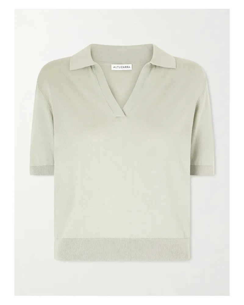 Altuzarra Clay Cropped Cotton And Silk-blend Polo Shirt - Green Green