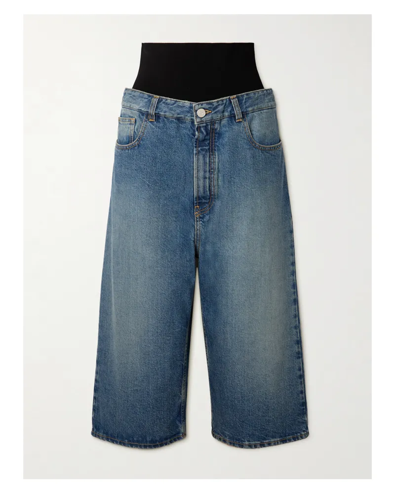 Alaïa Jersey-trimmed Denim Shorts - Blue Blue