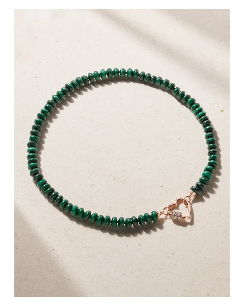 Marla Aaron 14-karat Rose Gold, Malachite And Diamond Necklace Rose