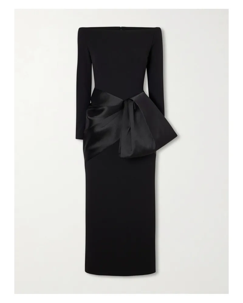 Solace London Rhianne Gathered Satin And Crepe Midi Dress - Black Black