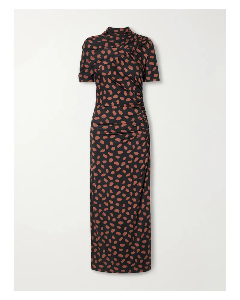 Johanna Ortiz Serene Safari Gathered Printed Jersey Midi Dress - Black Black