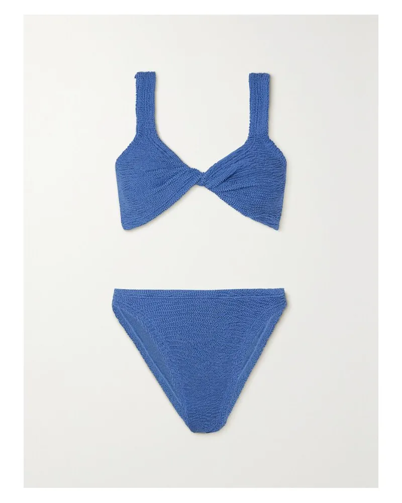 Hunza G Juno Bikini Aus Metallic-seersucker Mit Twist-detail - Blau Blau