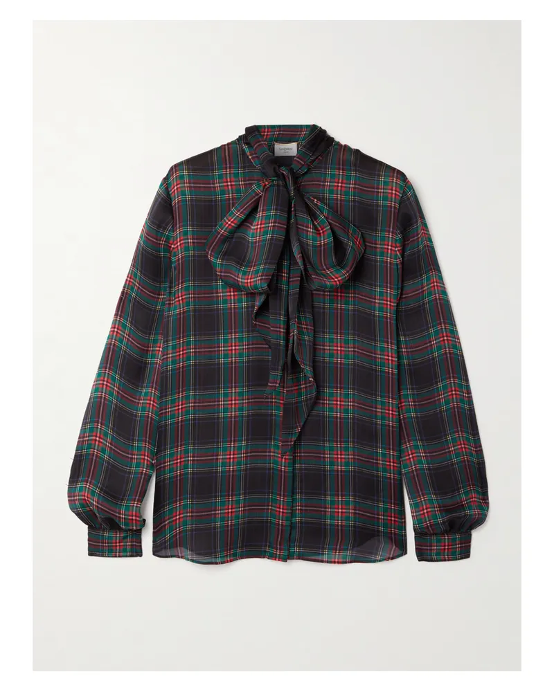 Saint Laurent Schluppenbluse Aus Kariertem Seidenchiffon - Mehrfarbig Mehrfarbig