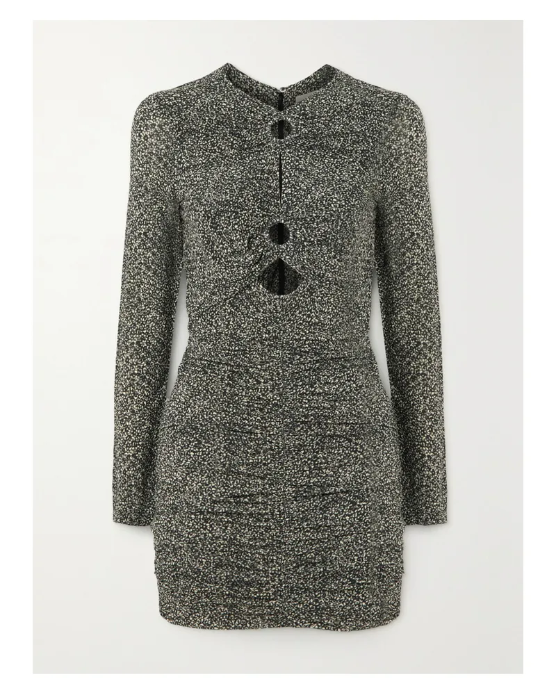Isabel Marant Jana Minikleid Aus Bedrucktem Stretch-jersey Mit Raffungen Und Cut-outs - Schwarz Schwarz