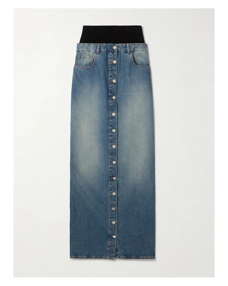 Alaïa Layered Jersey-trimmed Denim Maxi Skirt - Blue Blue