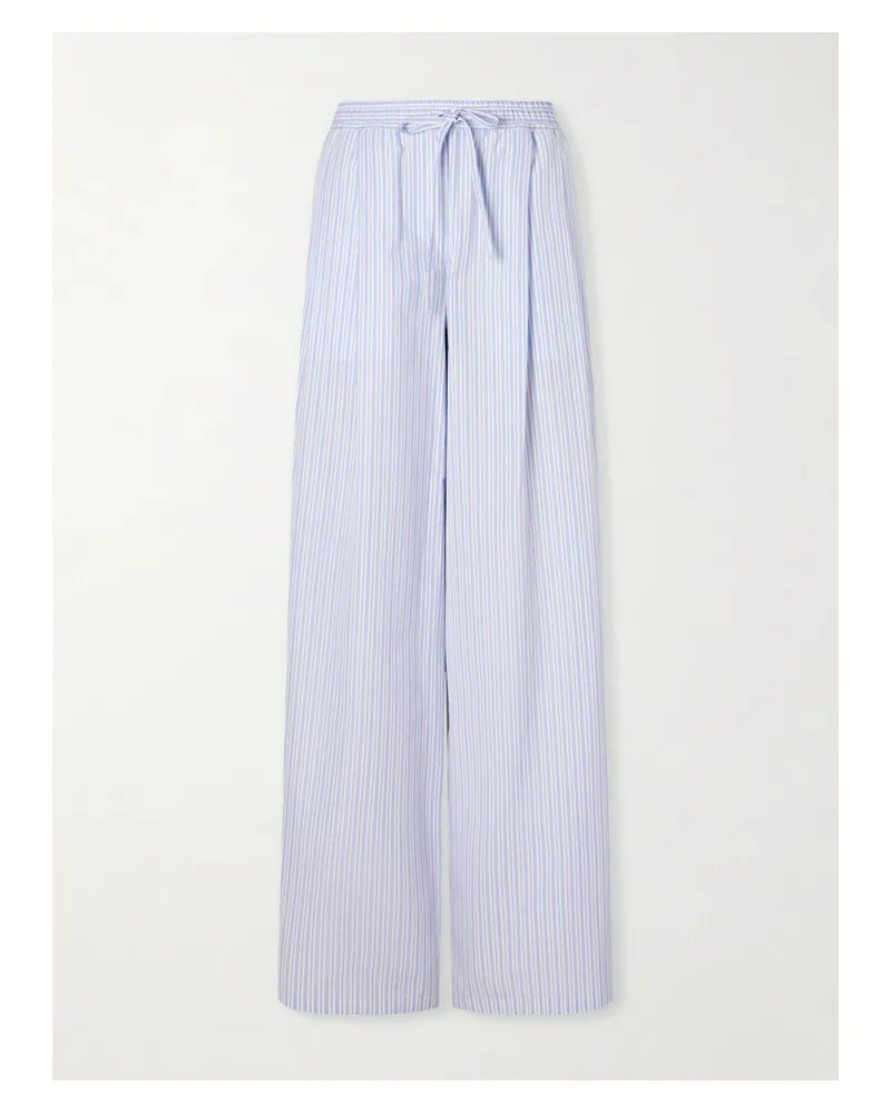 Dolce & Gabbana Pleated Striped Cotton-poplin Wide-leg Pants - Blue Blue