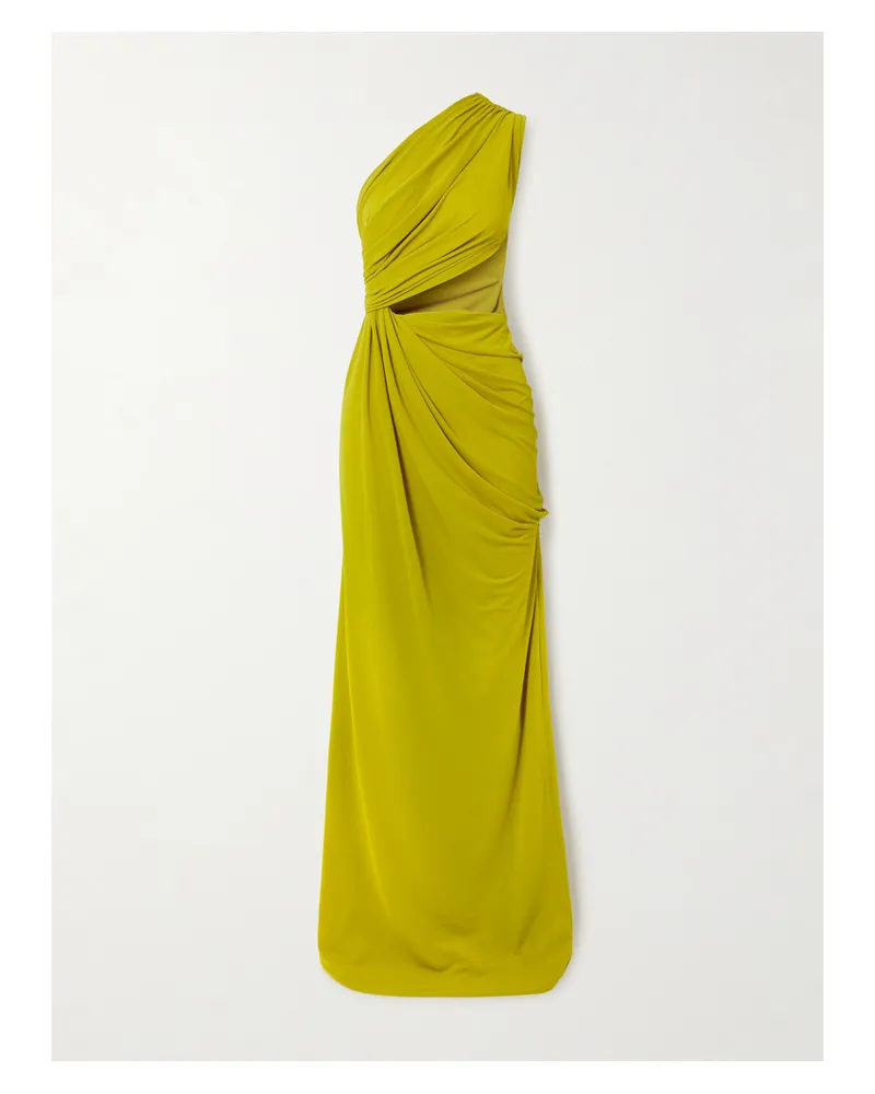 Alex Perry Asymmetrische Robe Aus Recyceltem Strukturiertem Stretch-jersey Mit Raffungen Und Cut-out - Gelb Gelb