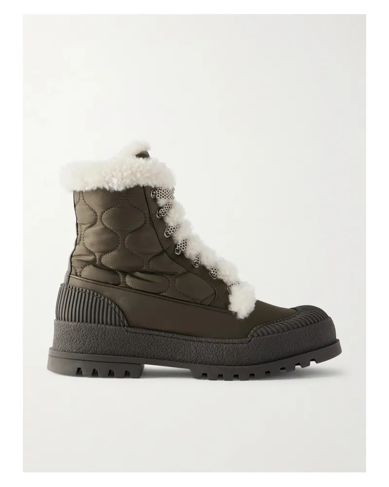 Aquazzura Glacier Shearling-lined Quilted Nylon And Leather Ankle Boots - Green Green